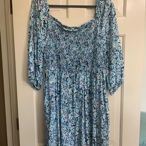 Terra & Sky Square Neckline Relaxed Fit 3/4 Sleeve Fit & Flare Dress